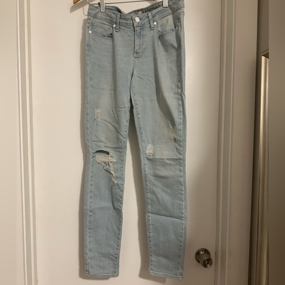 PAIGE Light Wash Distressed Skinny Jeans